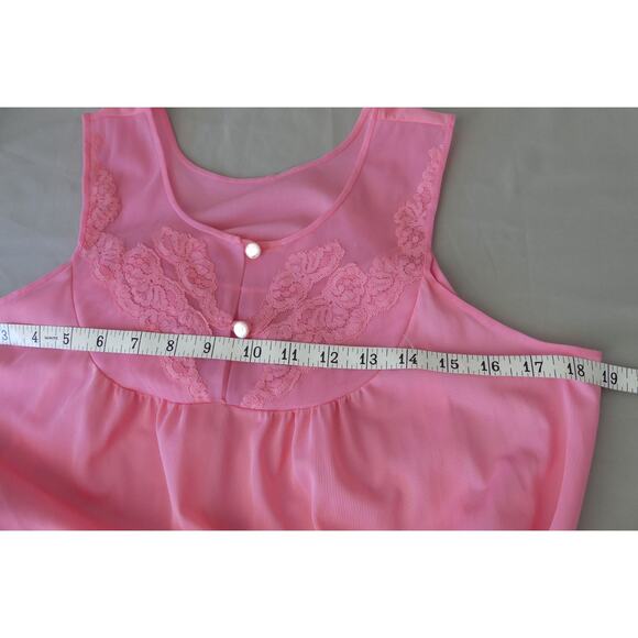 Vintage Pink Nylon Womens MEDIUM Nightgown Long Texsheen Lace Button - Picture 8 of 9